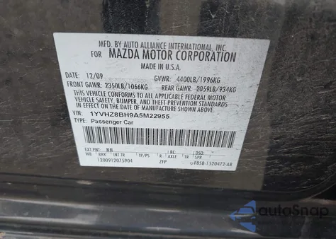 2010 Mazda Mazda6 I Sport z USA, uszkodzony, nr VIN 1YVHZ8BH9A5M22955